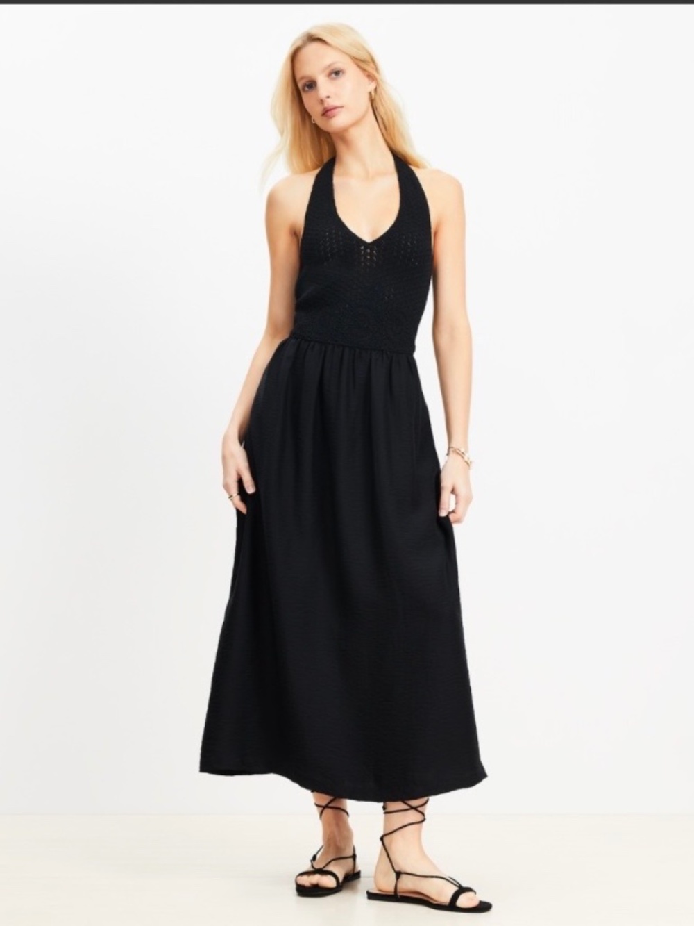 NWOT LOFT Cottagecore crochet halter dress in Onyx Black